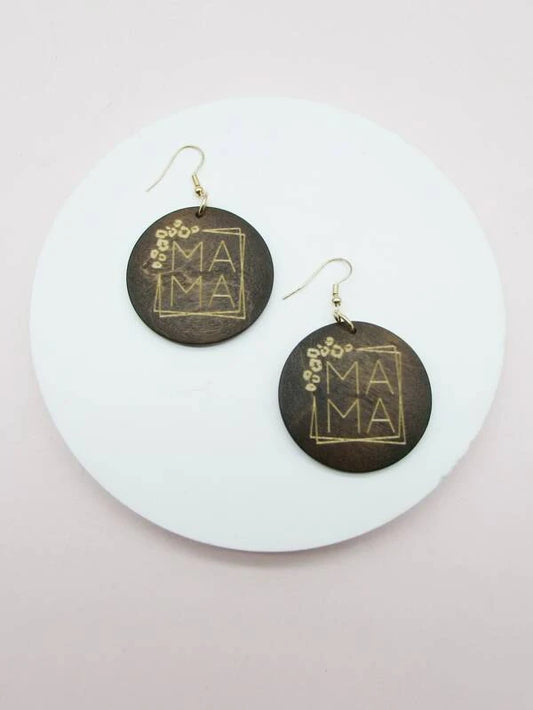 Mama Floral Wooden Style Earrings
