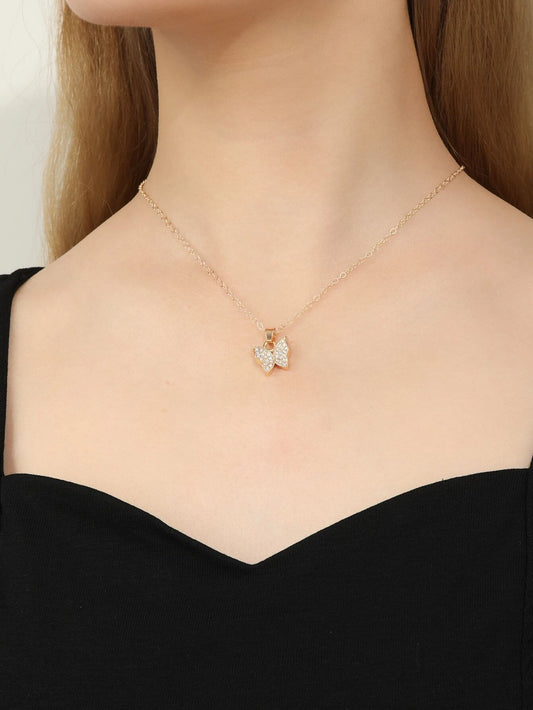 Gold Necklace w/ Butterfly Rhinestone Pendant