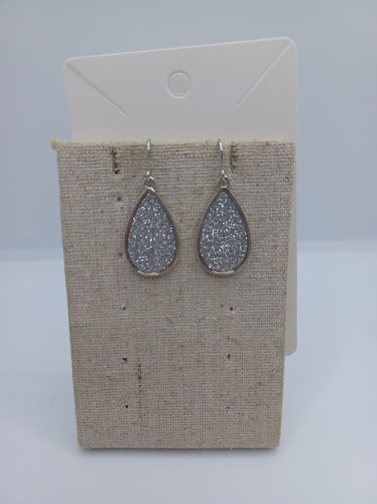 Silver Glitter Teardrop Earrings
