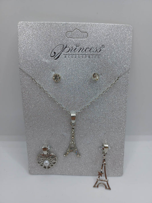Silver Eiffel Tower Necklace & Earring Set - Comes w/ 2 additional pendants.