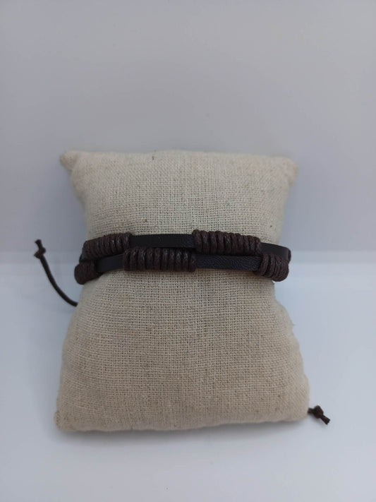 Brown Leather & Woven Style Bracelet