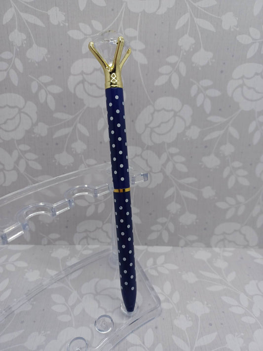 Blue Polka Dot Pen w/ Diamond Top