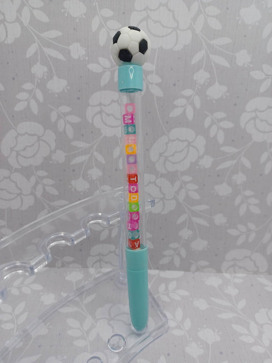 Soccer Pen w/ Bracelet Beading - Can remove and make into a bracelet