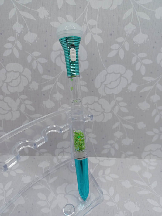 Teal Light Up Pen w/ Glitter Sequin Glitter Middle