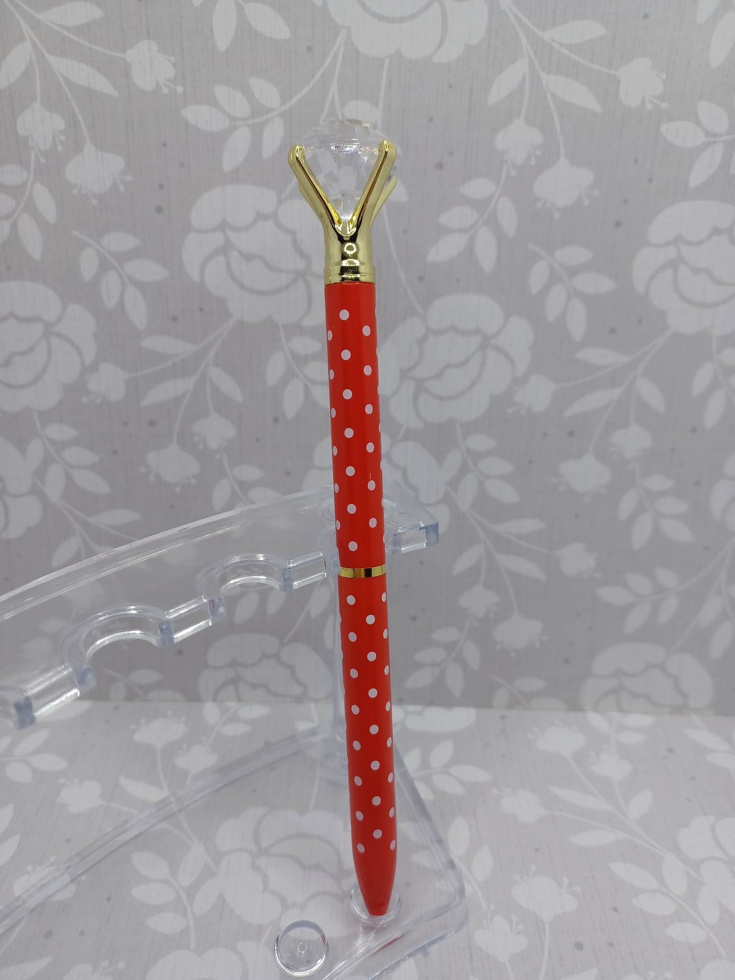 Red Polka Dot Pen w/ Diamond Top