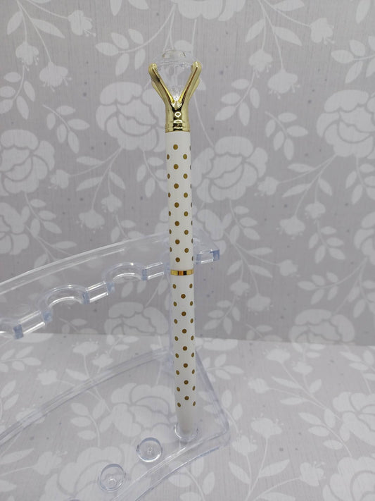 White Polka Dot Pen w/ Diamond Top