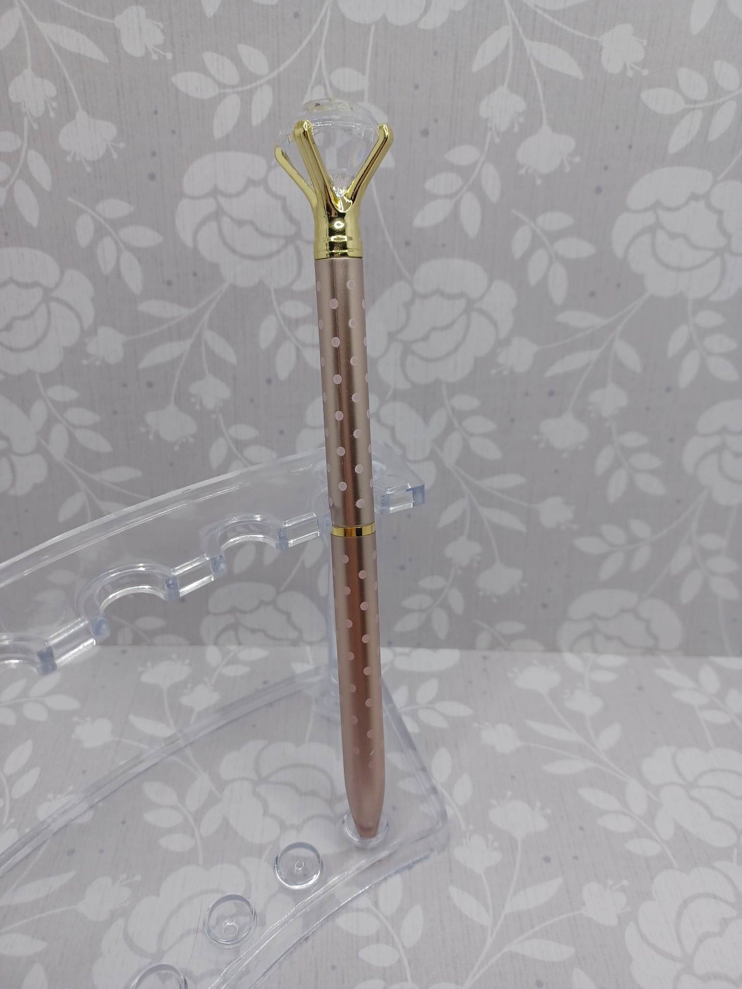 Rose Gold Polka Dot Pen w/ Diamond Top