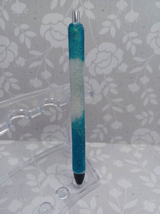 Blue & White Glitter Epoxy Style Pen