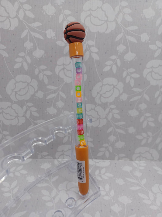 Basketball Pen w/ Bracelet Beading - Can remove and make into a bracelet