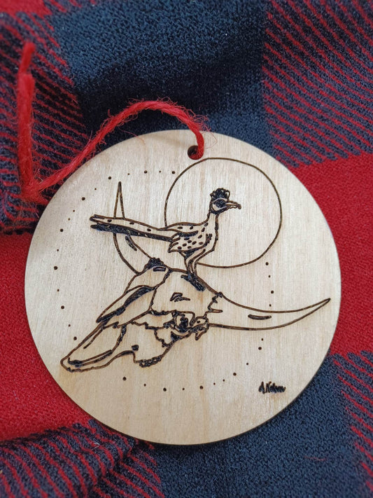 Bull Skull Wooden Ornament