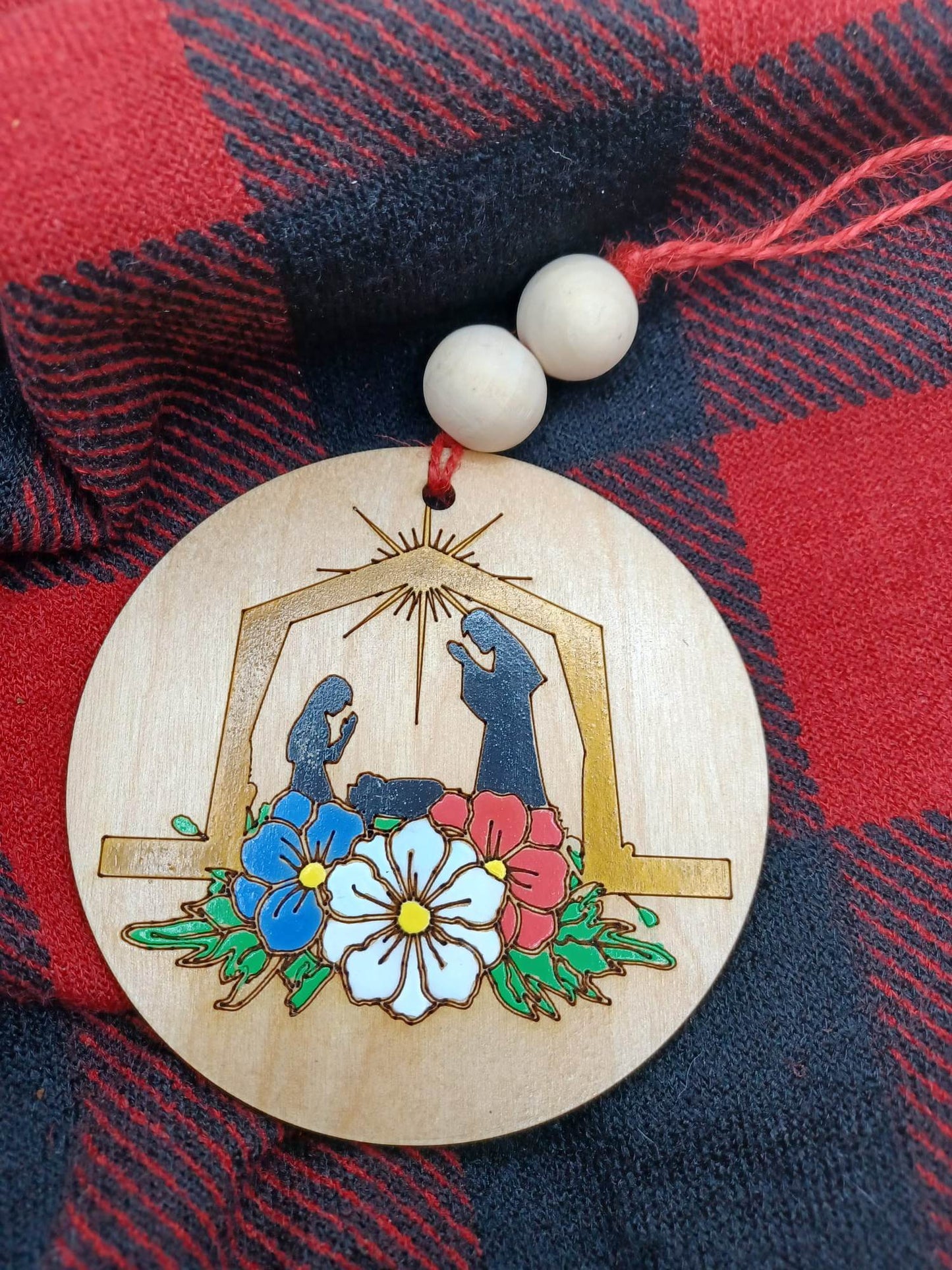 Colorful Manger Scene Wooden & Acrylic Ornament