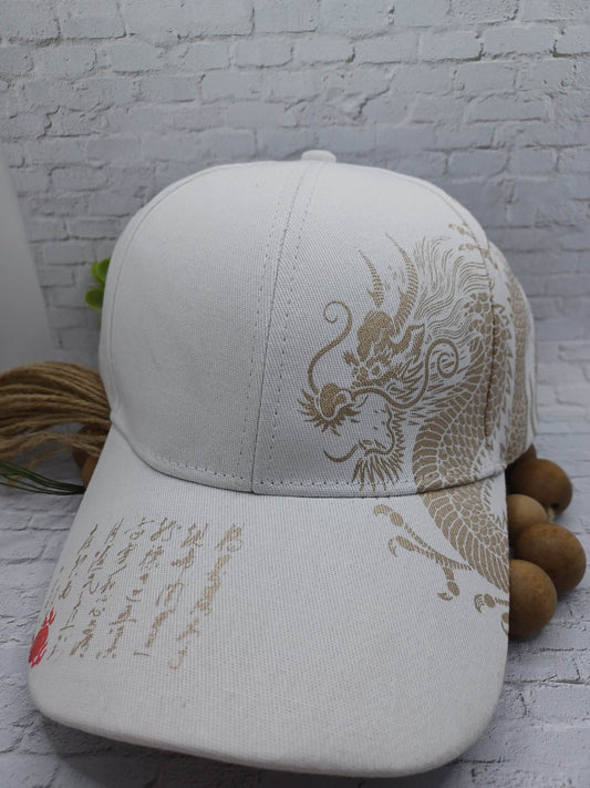 White Hat w/ Gold Dragon & Lettering