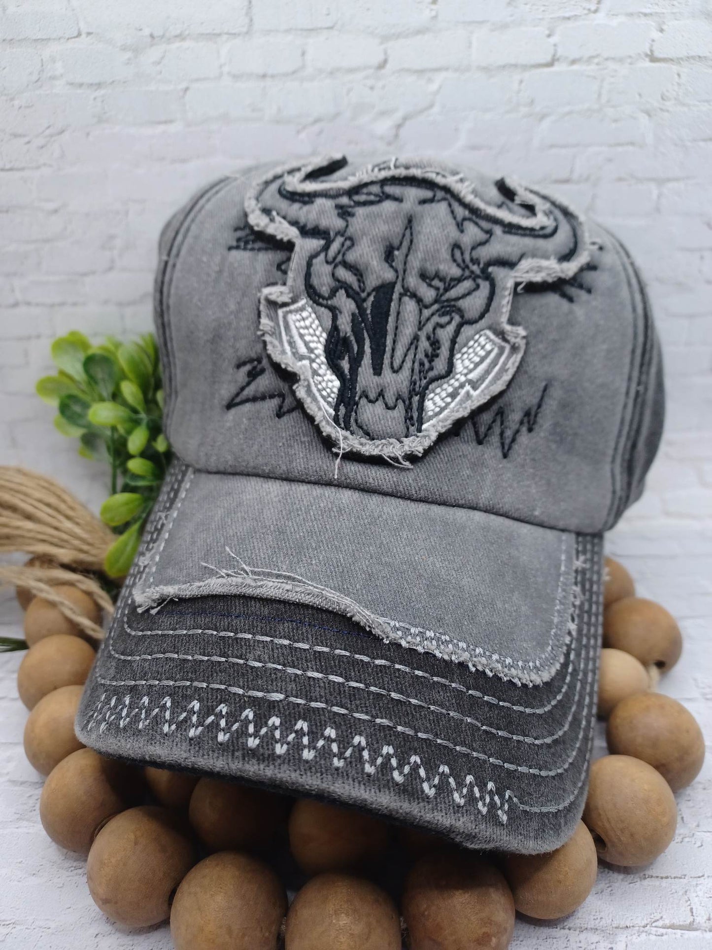 Grey Distressed Bull Hat