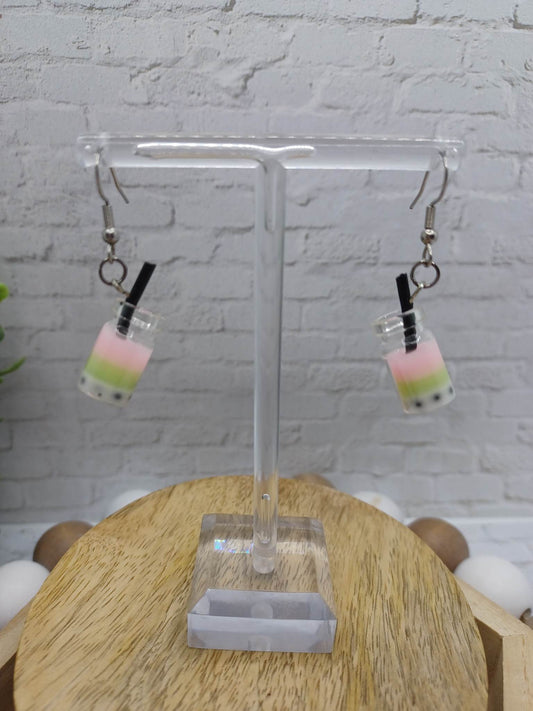 Pink & Green Colored Drink Earrings
