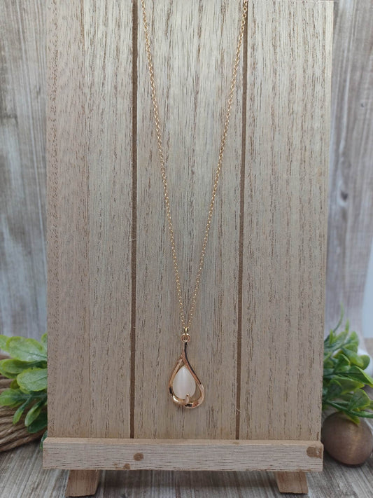 Gold Upside Down Necklace w/ White Moonstone Pendant