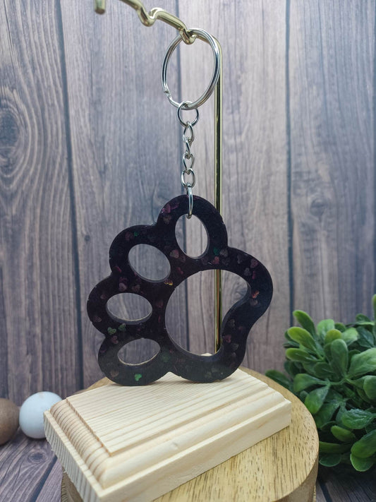 Black w/ Glitter Paw Print Acrylic Keychain