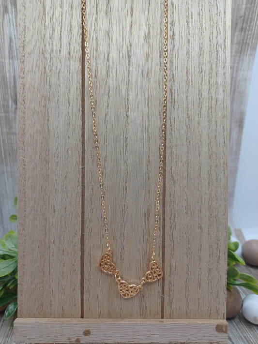 Gold Triple Filigree Heart Necklace