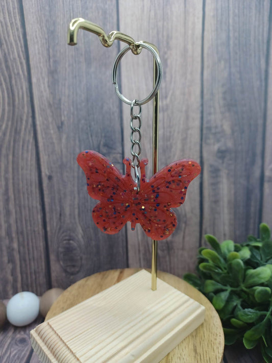 Pink Glitter Butterfly Acrylic Keychain