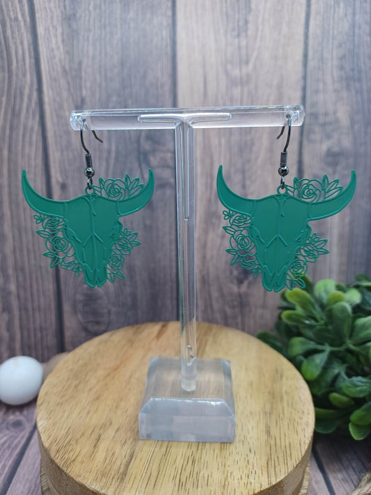 Teal Bull Skull Earrings
