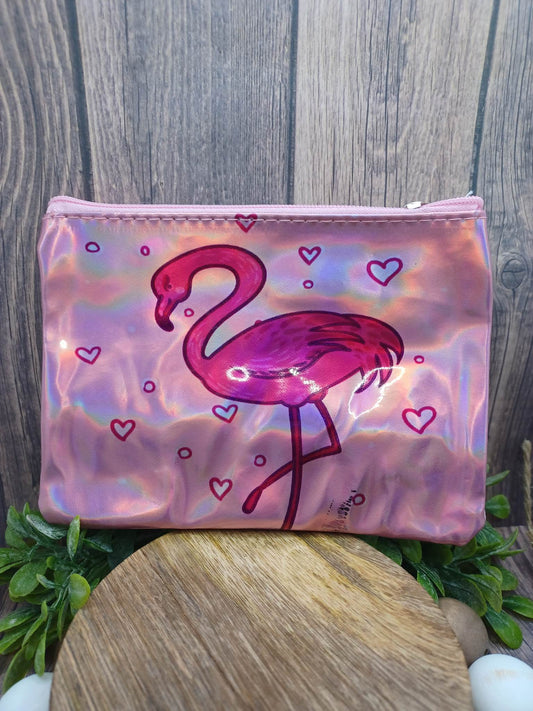 Pink Flamingo Holographic Zipper Bag