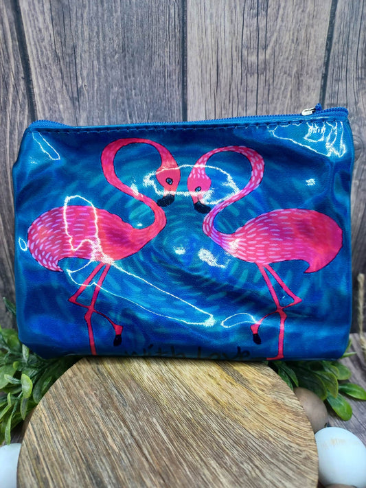 Dark Blue Flamingo Holographic Zipper Bag
