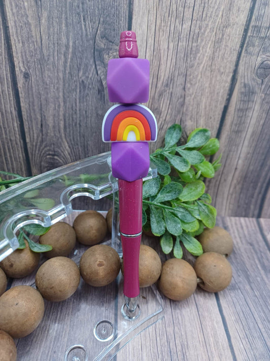 Purple, Orange, Red, & Yellow Rainbow Beaded Pen