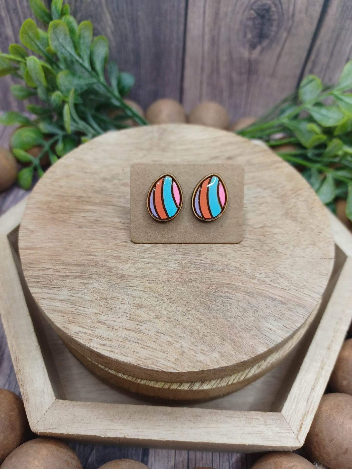 Pink, Blue, Orange, & Purple Striped Egg Earrings