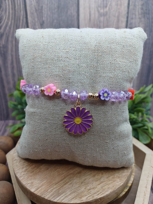 Purple Beaded Flower Bracelet