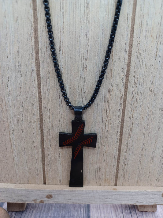 Black Cross Baseball "I Can Do All Things Philippians 4:13" Necklace