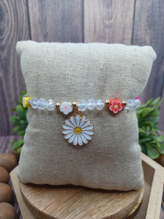 White Beaded Flower Bracelet