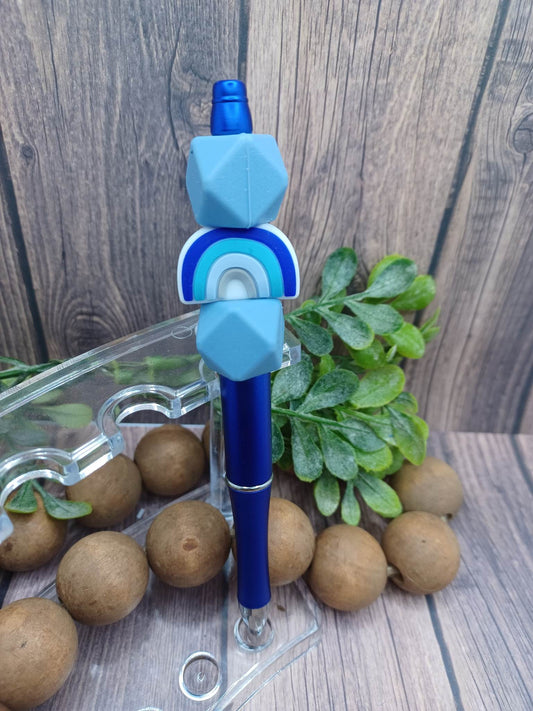 Blue Rainbow Beaded Pen
