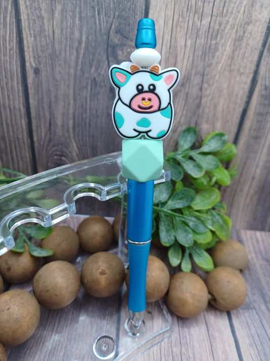 Teal Pig Beaded Ink Pen