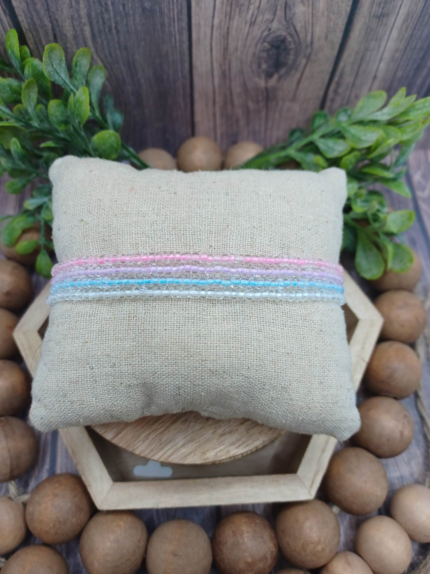 Glow in the Dark Blue, Pink, Purple, & White Stretch Anklet Set