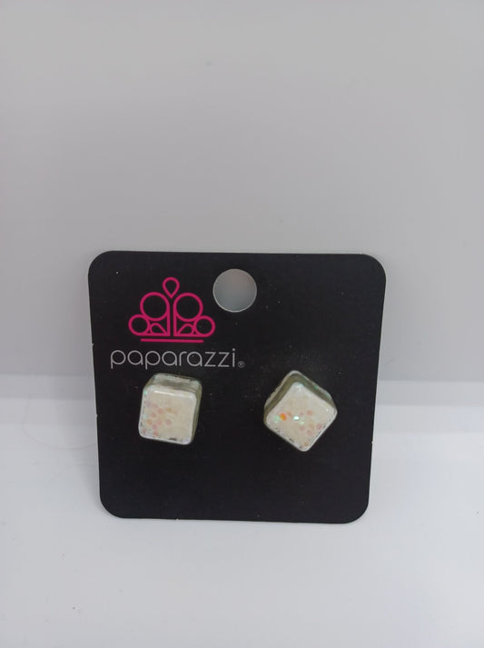 White Square Confetti Glitter Earrings
