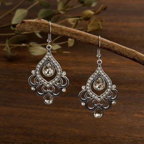 Silver Teardrop Earrings w/ Rhinestones (Avail. in 2 colors)