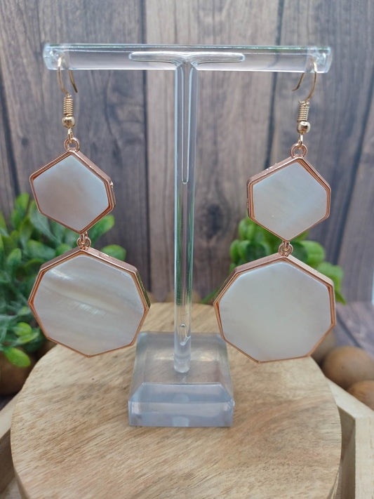 Rose Gold Geometrical Earrings w/ White Mother of Pearl Design