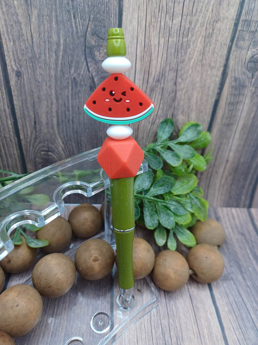 Green Glitter Watermelon Beaded Ink Pen