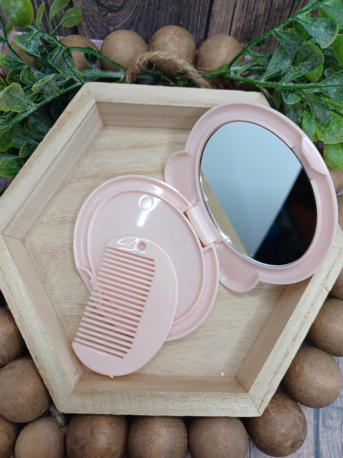 Pink Dino Keychain & Comb Mirror Set