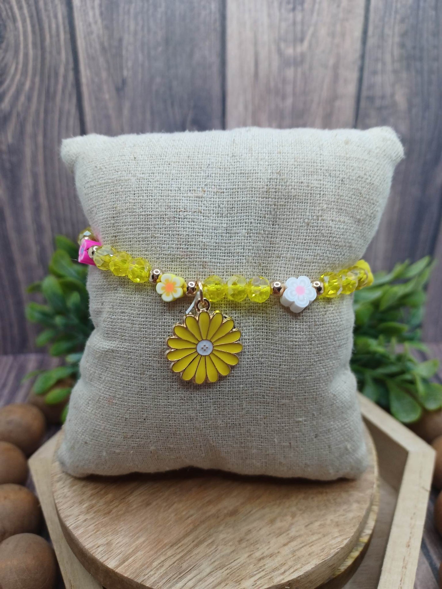 Yellow Beaded Flower Bracelet