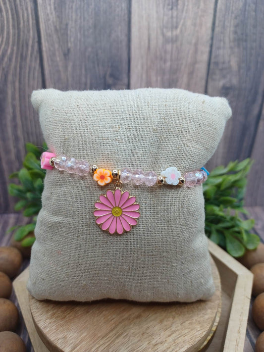 Light Pink Beaded Flower Bracelet