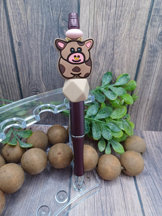 Brown Pig Beaded Ink Pen