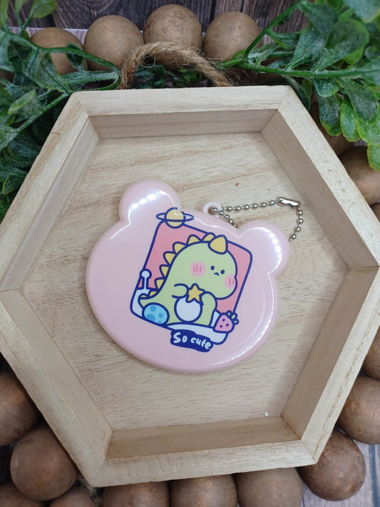 Pink Dino Keychain & Comb Mirror Set