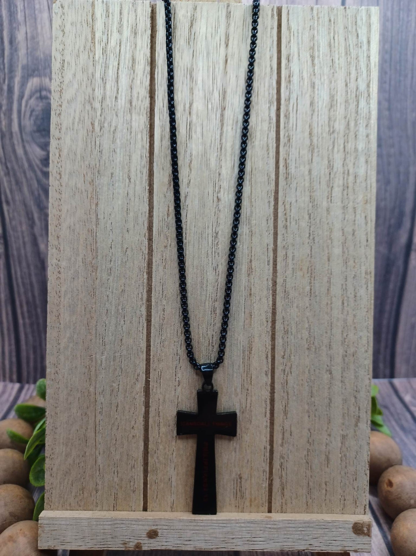 Black Cross Baseball "I Can Do All Things Philippians 4:13" Necklace