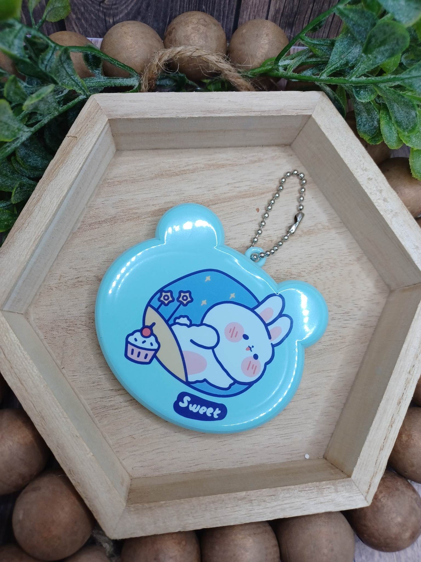 Blue Bunny Keychain & Comb Mirror Set