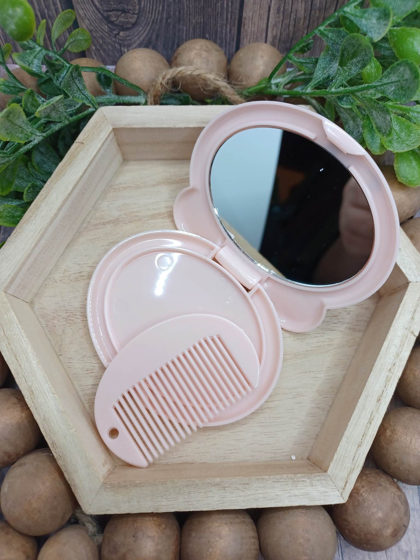 Light Pink Kitty Keychain & Comb Mirror Set