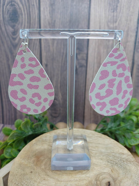 Pink Cow Print Leather Style Earrings