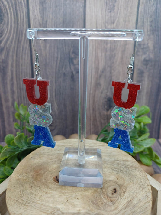 USA Red, White, & Blue Acrylic Earrings