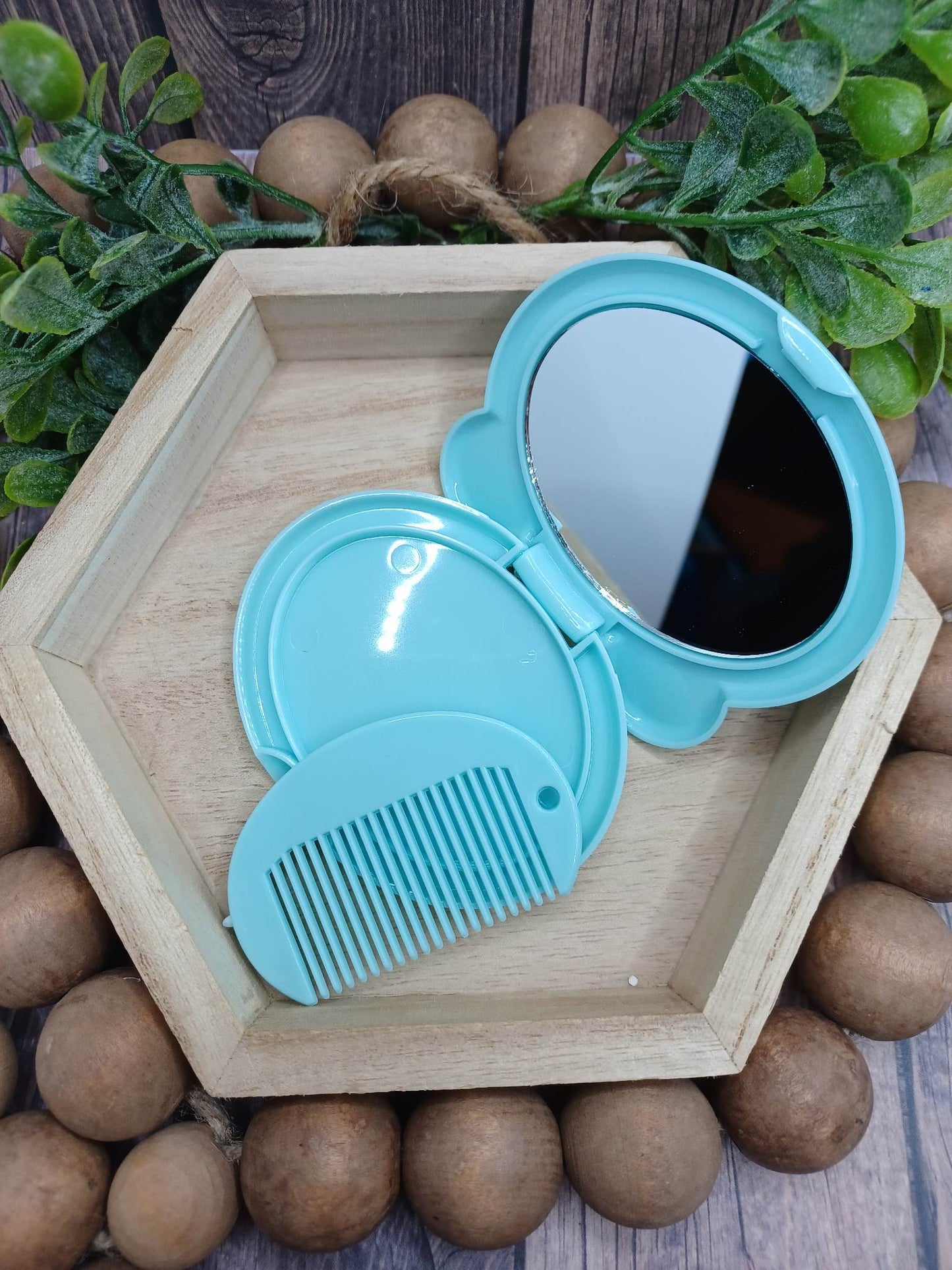 Blue Bunny Keychain & Comb Mirror Set