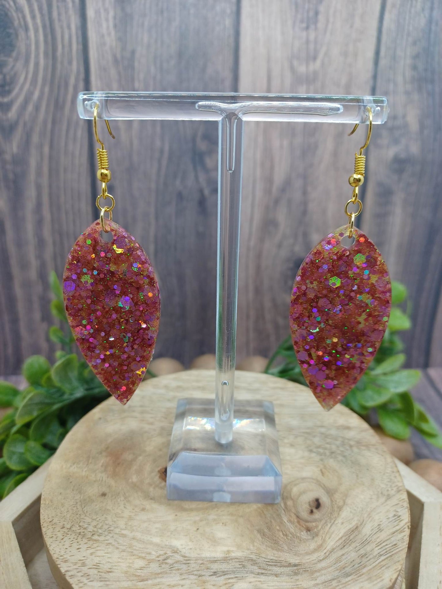 Pink Chunky Glitter Reverse Teardrop Acrylic Earrings