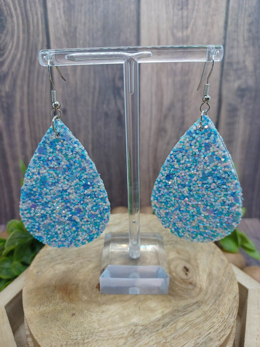 Blue Glitter Teardrop Earrings